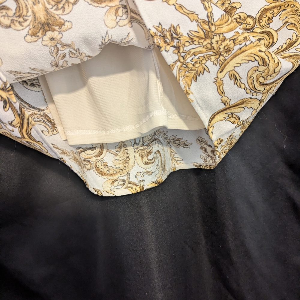 93. Elegant Gold and Cream Patterned Mini Dress - Picture 5 of 5